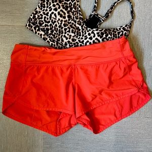 LULULEMON Excellent,  bright cherry red orange, Run Speed Up Shorts, 6